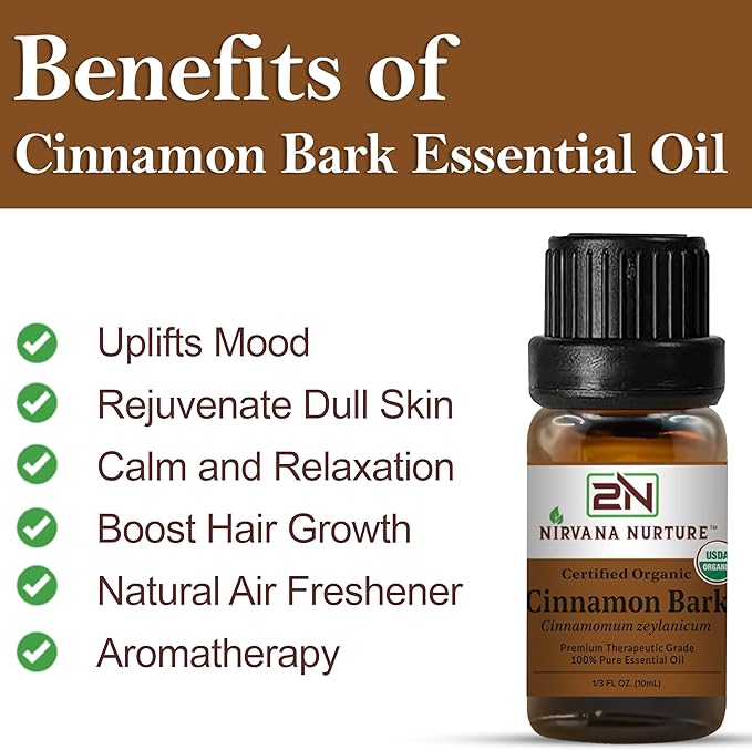 Cinnamon Bark Essential Oil USDA Certified Organic, 100% Pure Natural Premium Grade, Undiluted