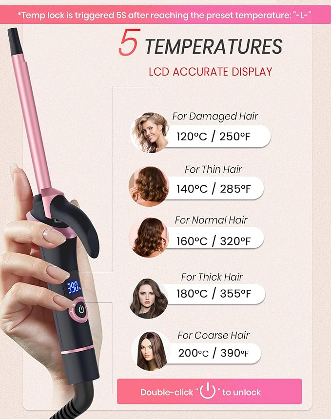Mini Curling Iron for Short Hair Dual Voltage with European UK Plug Adapter Ceramic Travel Small Curling Iron 3/8 Inch Barrel Curler with Professional 30S Fast Heating, 5 Temps for Global Travel
