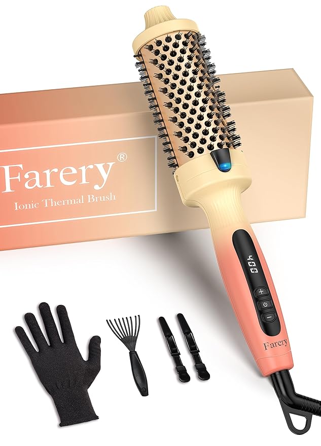 1.77-Inch Thermal Brush - Ceramic Ionic Heated Round Brush for 90's Full-Bodied Style, Volumizing, Smooth Hair & Natural Curls, Dual MCH Heating, Digital Display, 9 Temperature, Dual Voltage
