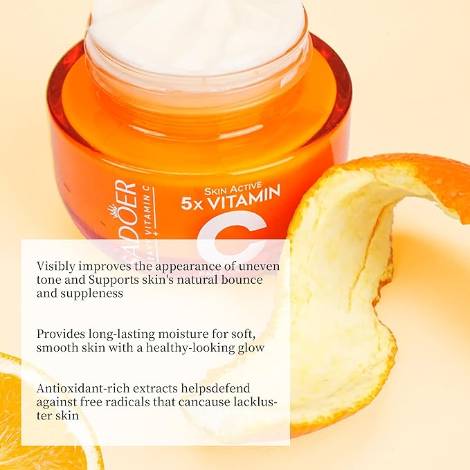 Facial Vitamin C Skincare Set, 2x Face Creams & 1x Serum, 5X Vitamin C Complex with Hyaluronic Acid & Niacinamide, Daily Moisturizing Cream & Serum to Improve Skin Texture & Enhance Radiance