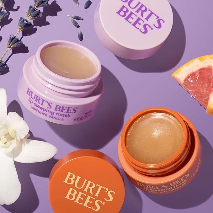 Burt’s Bees Back To School Dorm Essentials, Lavender Vanilla Lip Sleeping Mask, With Hyaluronic Acid and Squalane Moisturizer To Instantly Hydrate Lips, Overnight Mask and Treatment, 0.45 oz.