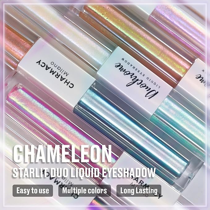 CHARMACY 2 in 1 Starlit Duochrome Liquid Eyeshadow, Glitter Sparkle Colorful Liquid Eyeliner, Quick Drying, High Pigmented, Long lasting Holographic Glitter Multichrome Eye Makeup #03