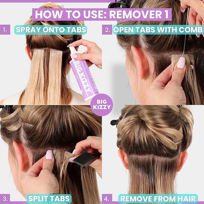 Big Kizzy Tape in Extension Remover Spray - Remover 1 (8oz) - Fastest and Easiest Tape In Remover - Compatible with all Human Hair Extension Tape