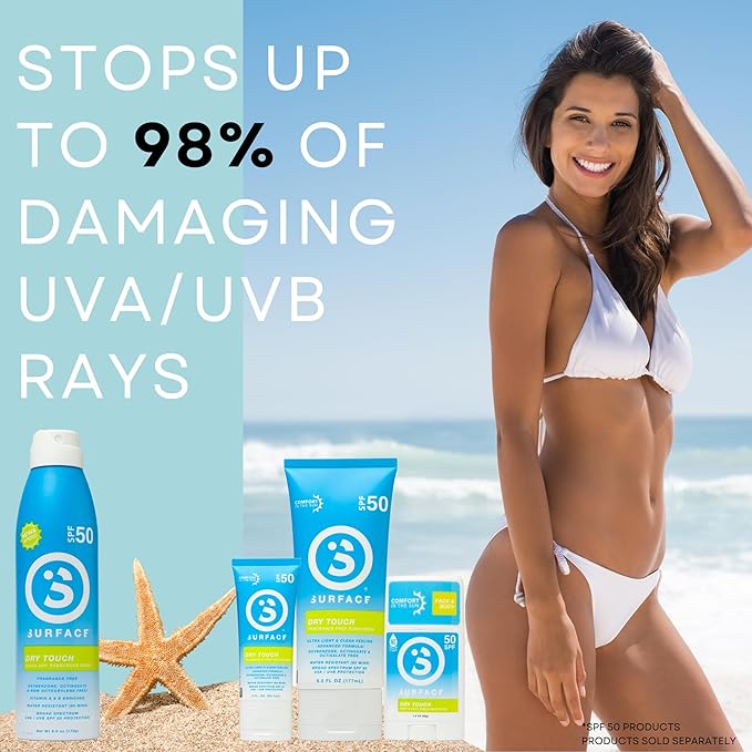 Surface Sunscreen Lotion SPF 50 for Face and Body, Natural Formula, Lightweight and Reef Friendly, Broad Spectrum UVA UVB Protection, Water Resistant Sun Care for Outdoor Use, Fragrance Free, 3oz