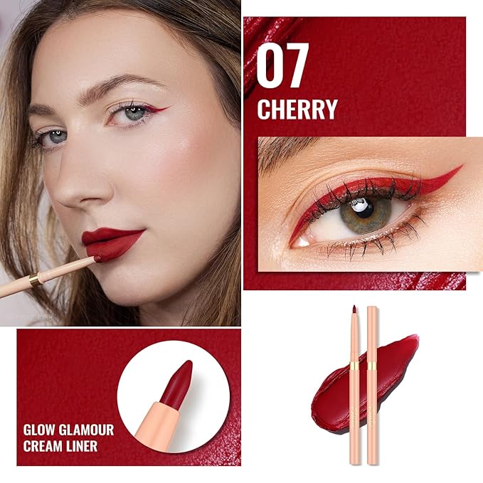 Oulac Red Eyeliner Pencil Retractable 2in1 Waterproof Eye Liner and Lip Liners, Smooth and Creamy, Long Lasting Matte Finish, Vegan & Cruelty-Free, 07 Cherry