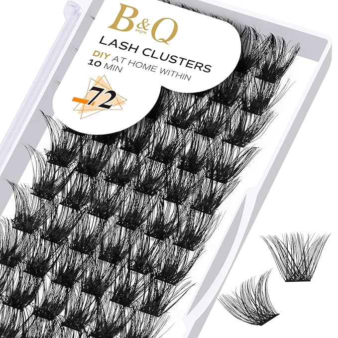 Lash Clusters B02 D Curl 14mm DIY Eyelash Extensions C D Curl B&Qaugen Mega Volume Individual Lashes Eyelash Clusters Extensions Individual Lashes Cluster DIY at Home 72 Clusters Lashes (NM-D-14mm)