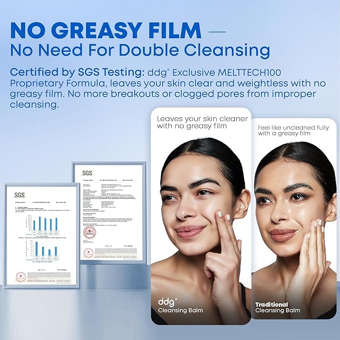 ddg Cleansing Balm Makeup Remover for Sensitive Skin,Eye Makeup Remover & Facial Cleanser for Waterproof Makeup Removal,Vegan Plant Oils,Nourishing & Hydrating,3.38floz/100ml