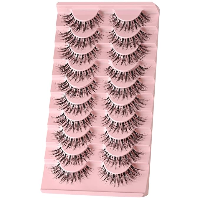 FARRED False Eyelashes Thin Band Wispy Lashes Cat Eye Lash Strips Invisible Short Fake Strip Lash Clusters