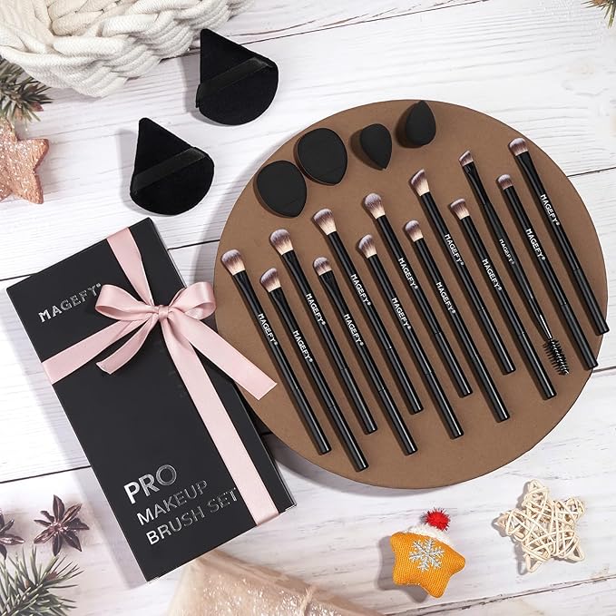 MAGEFY 20 Pcs Makeup Tool Set,13 Eye Makeup Brushes Professional Eyeshadow Brushes Set for Eyeshadow, Eyebrow, Eyeliner, Blending Concealer-Black