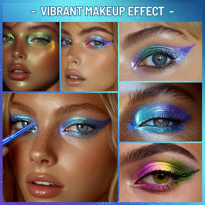 UCANBE Chameleon Eyeshadow & Eyeliner Gel Pencil - Multichrome Shifting Colors Metallic Glitter Eye Makeup,Waterproof Long-Lasting Smudge-Proof Multi-Dimensional Color (Electric Blue to Royal Purple)