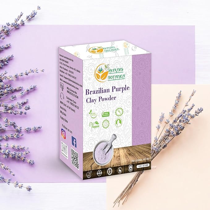 Brazilian Purple Clay Powder Detoxify Skin & Hair Natural Beauty & Skincare DIY Clay for Soap, Facial Cleansing Mask, Bath Bombs, Body Wash Making 8 oz