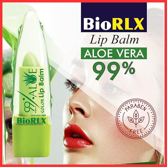 BioRLX 99% Purity Aloe Vera Lip Balm - Natural Moisturizing Unisex Lip Care for Hydrated and Radiant Lips (Aloe Vera - Color Tinted, 0.12 Ounce (Pack of 3))