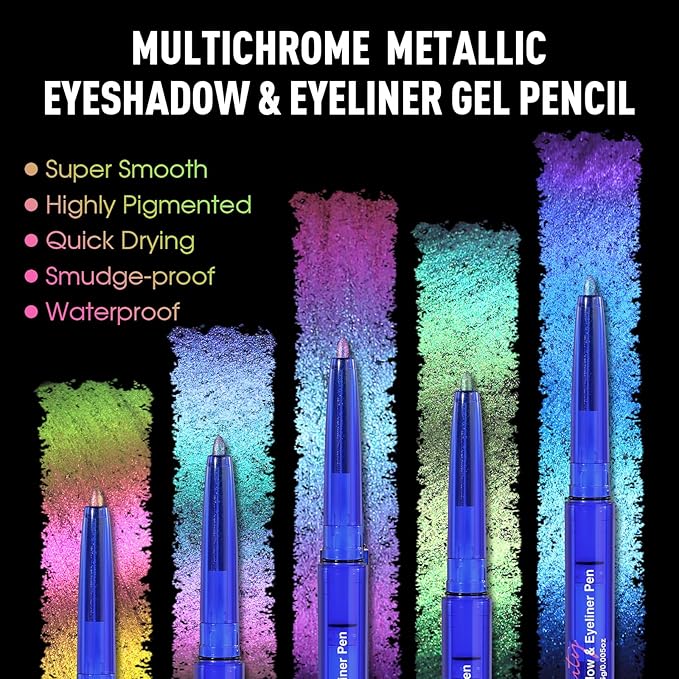 UCANBE 2PCS Chameleon Eyeshadow & Eyeliner Gel Pencil Set - Multichrome Shifting Colors Metallic Glitter Eye Makeup,Waterproof Long-Lasting Smudge-Proof Multi-Dimensional Color
