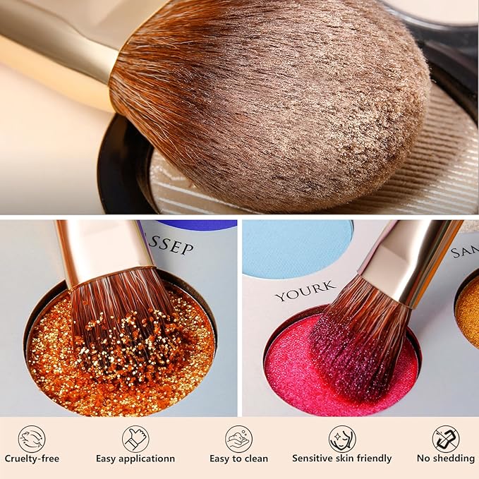 DUcare Travel Makeup Brushes with Pouch, 9Pcs Vegan Makeup Brush Set - Face & Eye Brush Kit for Powder Contour Blush Concealer Eyeshadow Blending & Detailing, Synthetic Bristles,Orange