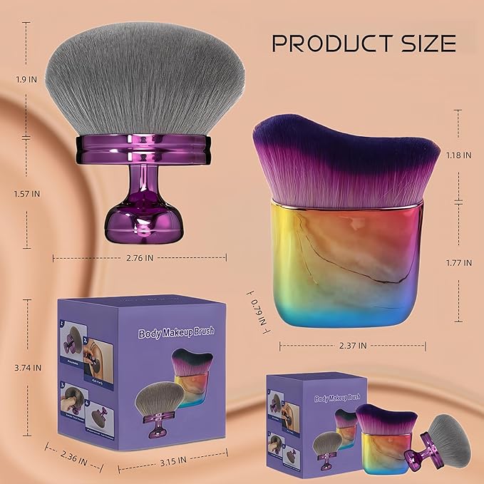 Extra Large Body Makeup Brush For Self Tanner, Leg Makeup &Bronzer Blend, 2 Pack Wide-headed Kabuki Brush Provides More Even &Pretty Application, Oval Face&Back Makeup Brush, Wet&Dry Use