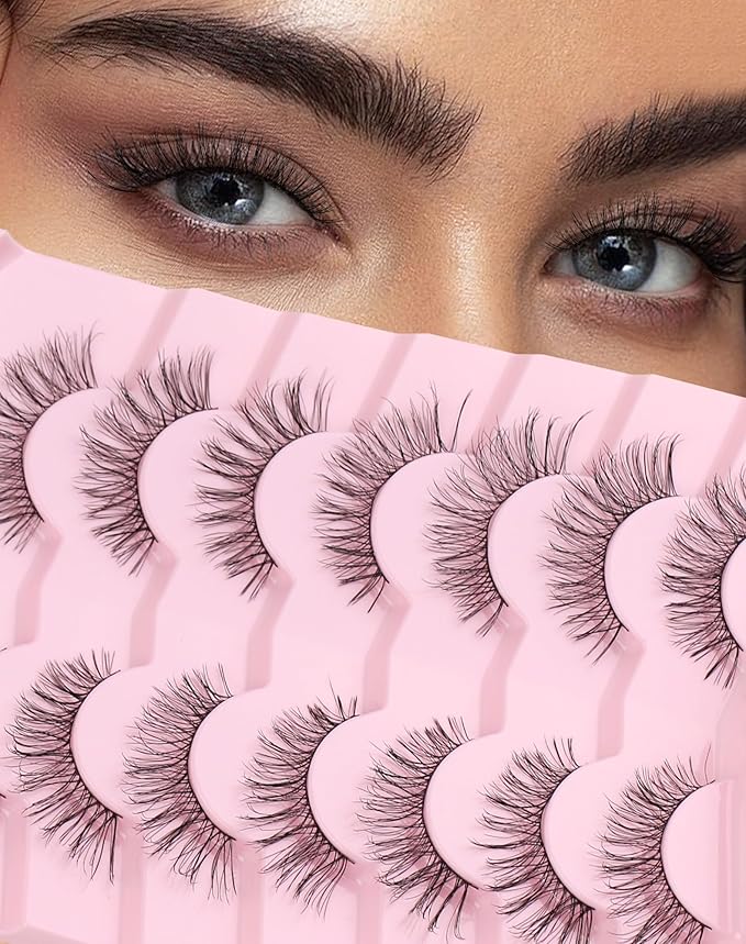 Onlyall Natural Lashes Wispy Lashes Natural Look False Eyelashes Natural Flared Eyelashes False Eye Lashes Soft Fluffy Lashes 7 Pairs T29