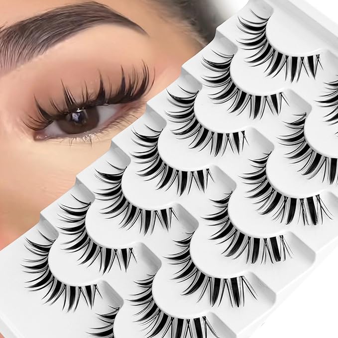 Fairy Lashes Manga Lash False Eyelashes Natural Look Yasnai Anime Lashes Fake Lashes 16mm Eye Lashes Strips Lashes Wispy False Lashes Clear Band 7 Pairs Pack Spikes Lash