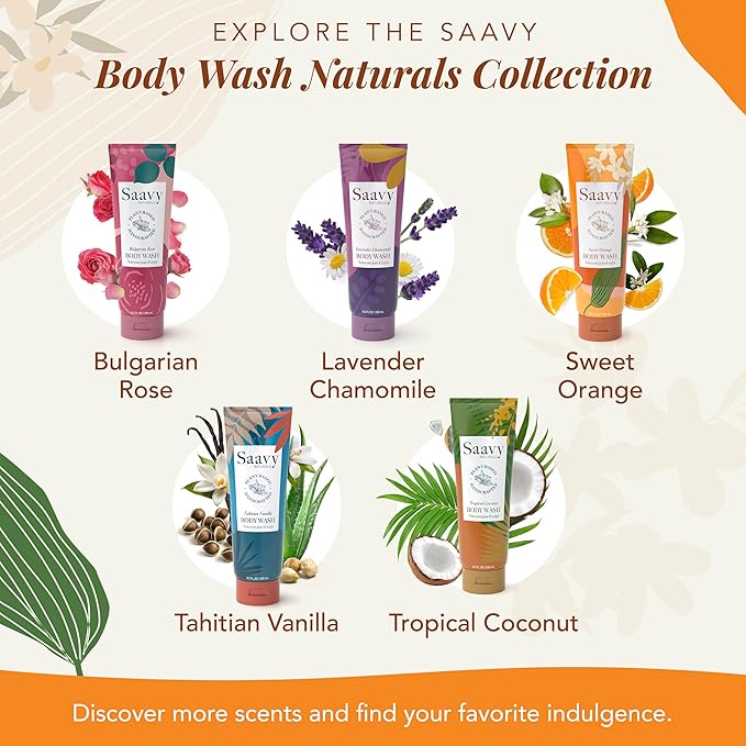 Body Wash Sweet Orange Saavy Naturals - Plant-Based Ingredients - Made In USA - Sensitive Skin Body Wash, l Organic & Vegan Formula With Coconut Oil, Shea Butter, And Aloe Vera - 8.5 Fl Oz,