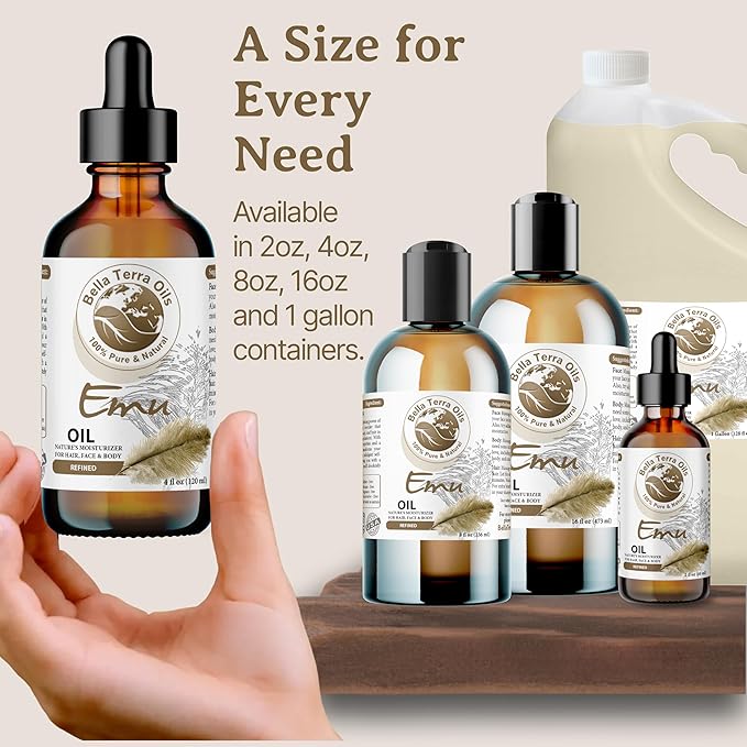 Bella Terra Oils - Emu Oil 8 oz - Celebrate the Australian Emu Heritage, Enveloped in Vitamin-rich Goodness, A Touch of Elegance for Skin