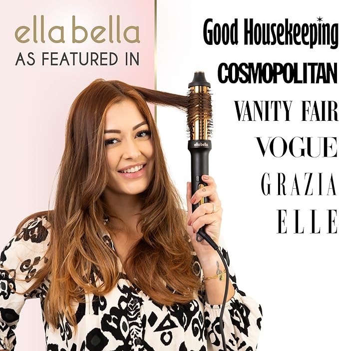 ELLA BELLA® Heated Round Thermal Blowout Brush • Negative ION Plasma Thermal Hot Hair Brush • Volumizer Styler & Curler in 1 • Fast HeatUp • Dual Voltage International Use • Swivel Cord, Auto ShutOff