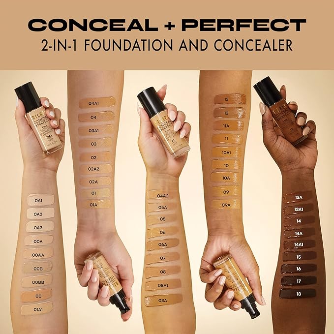 Milani Conceal + Perfect 2-in-1 Foundation + Concealer for a Flawless Complexion, Under Eye Corrector, Cover Redness and Imperfections, Waterproof and Sweatproof - Warm Natural