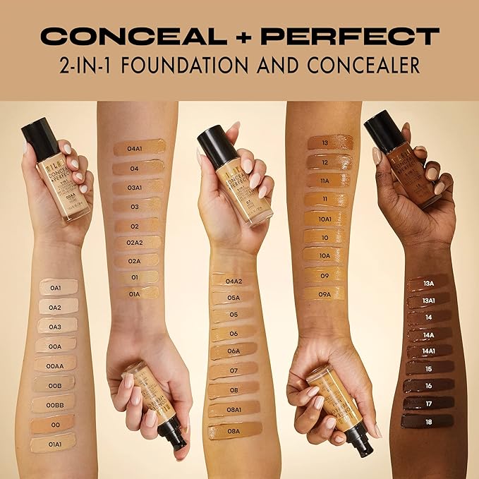 Milani Conceal + Perfect 2-in-1 Foundation + Concealer for a Flawless Complexion, Under Eye Corrector, Cover Redness and Imperfections, Waterproof and Sweatproof - Nude