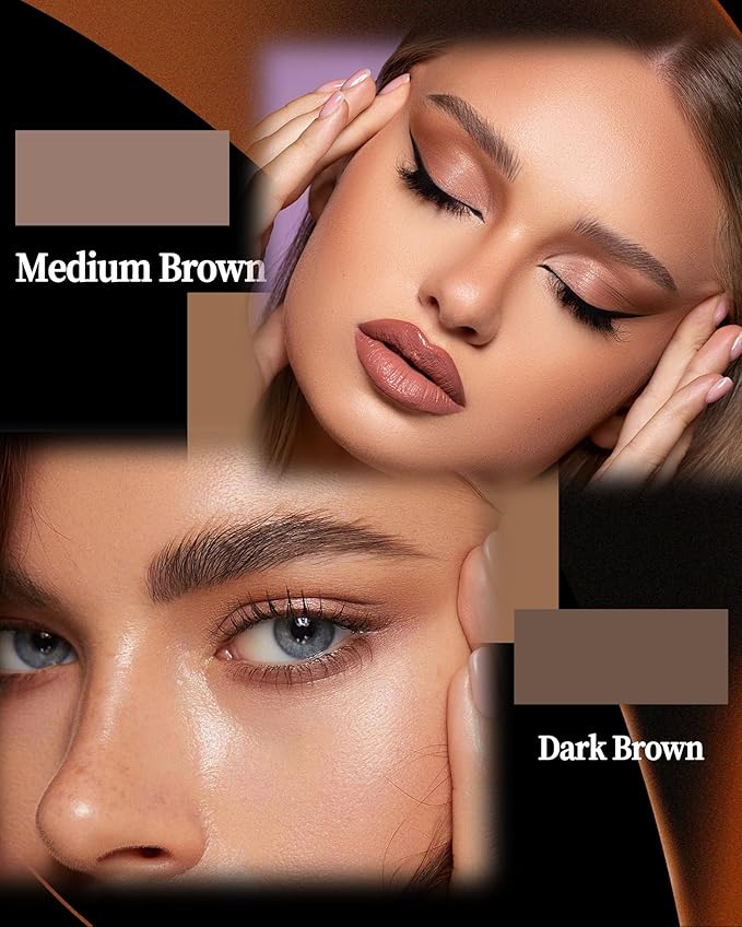 Eyebrow Powder Makeup Kit - Medium/Dark Brown, 2 Color Eye Brow Powder Palette Waterproof Long-Lasting Brow Filler, Lightweight, Easy Blend, Natural Full Look with Brush, maquillaje para cejas-03