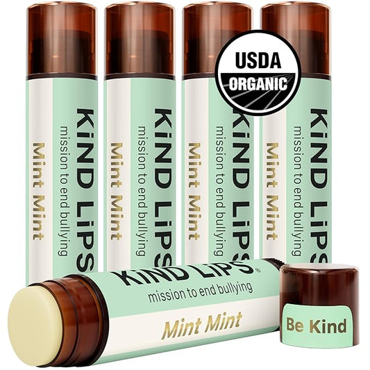 Kind Lips Mint Mint Lip Balm 5-Pack - USDA Organic, Extra Minty Cooling chap stick alternative for Dry Lips | Gluten-Free, Cruelty-Free