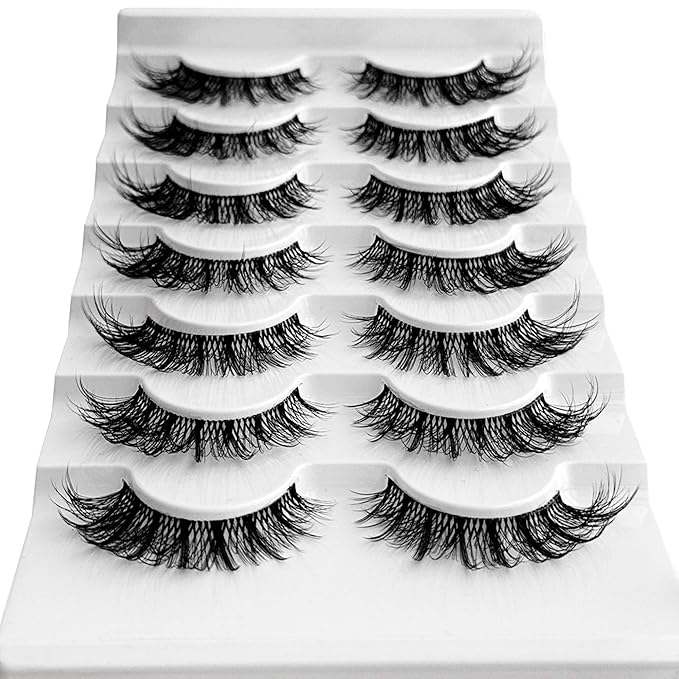 Ninglash Wispy Lashes Strips False Eyelashes Clear Band Natural Look 14mm Faux 3D Mink Lashes 7 Pairs Fluffy Cat Eye Lash Pack