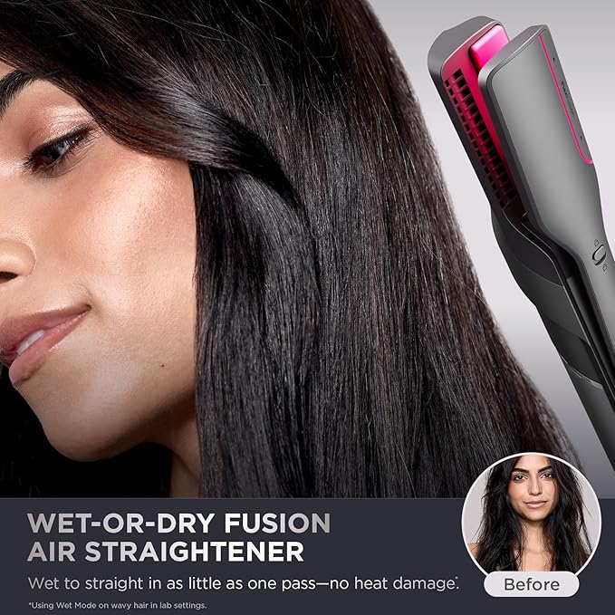 Shark FlexFusion Hair Straightener & Powerful Hair Dryer with Fusion Hair Brush, Ceramic Air Styler with Auto-Wrap Hair Curlers, Concentrator, & FrizzFighter, Ceramic Plates, Metallic Mist, HD651S