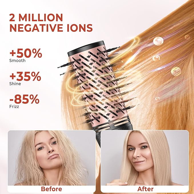 Rotating Hair Dryer Brush, 4 in 1 Round Hot Air Spin Brush Set, Volumizer Blow Dryer Brush with 2 Brushes (2" & 1.5"), Straightener and Concentrator (Rose-Gold)