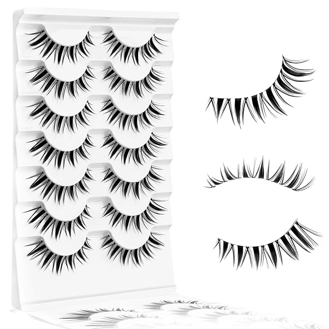 Fairy Lashes Manga Lash False Eyelashes Natural Look Yasnai Anime Lashes Fake Lashes 16mm Eye Lashes Strips Lashes Wispy False Lashes Clear Band 7 Pairs Pack Spikes Lash