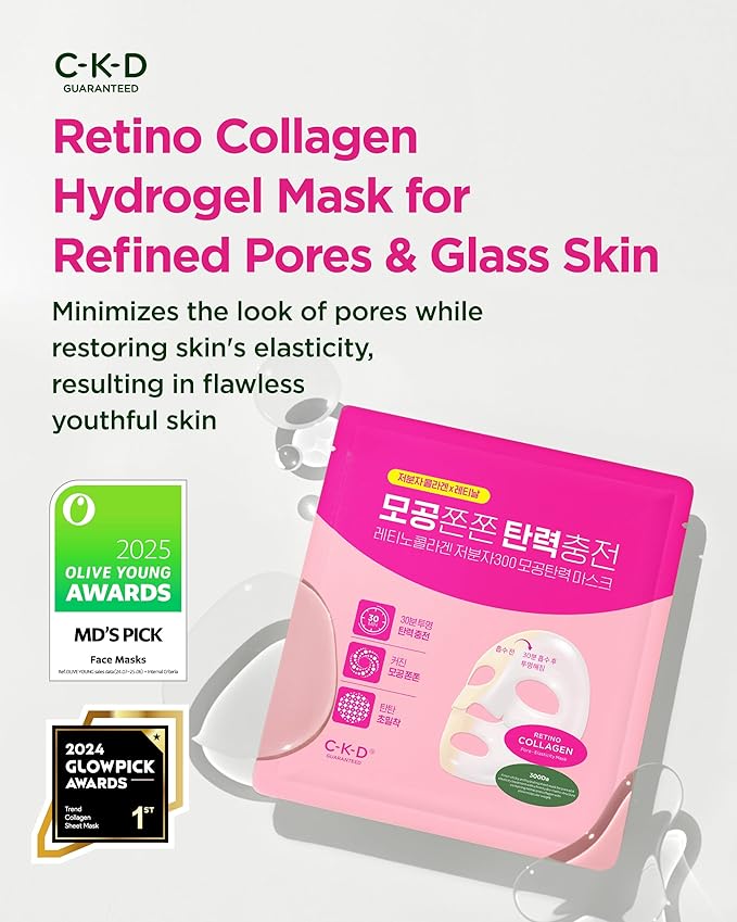 CKD Pore-Tightening & Firming Face Mask (1ea) – Korean Hydrogel Sheet Mask for Glass Skin, Minimizes Pores & Boosts Firmness with 3rd Retinal & Low Molecular Collagen, Korean Skincare