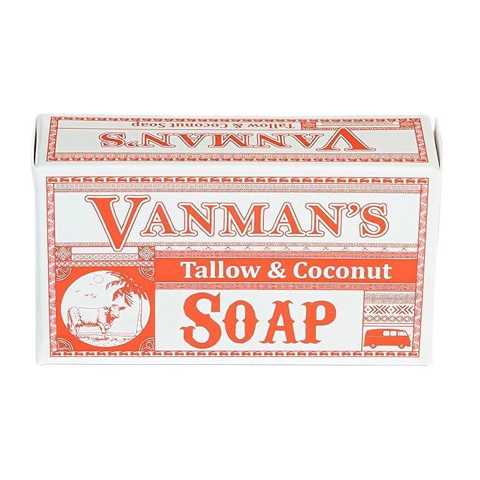 VanMan Beef Tallow and Coconut Oil Bar Soap – Pure Grass-Fed Beef Tallow Soap with Coconut Oil & Kaolin Clay, Subtle Grapefruit Scent, Hydrating & Nourishing, Clean Ingredients, 3.8oz