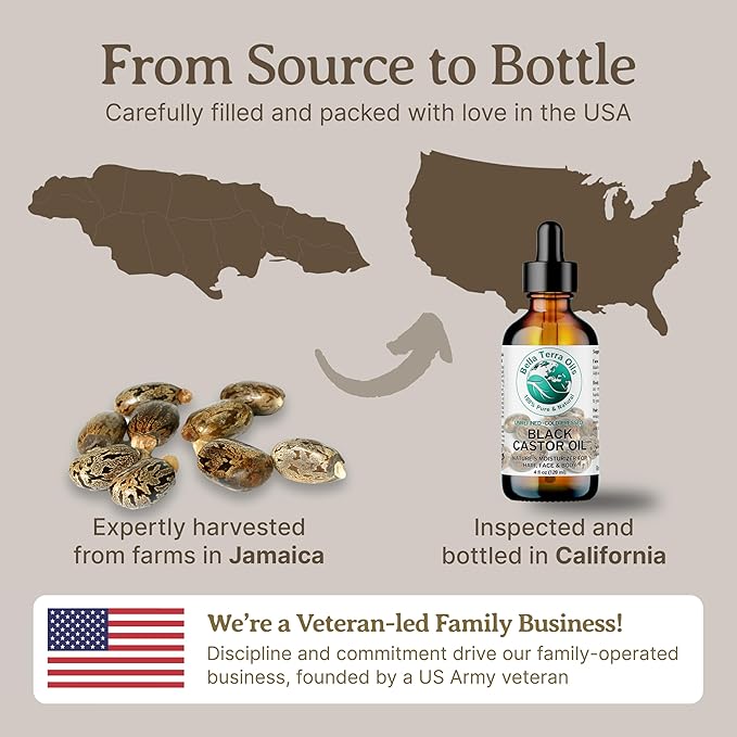Bella Terra Oils - Black Castor Oil 8 oz - Dive into the Essence of Cold-Pressed Nourishment, Abundant in Essential Vitamins