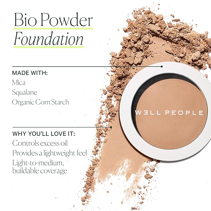 Well People Bio Powder Foundation, Lightweight & Hydrating Foundation For Perfecting & Smoothing Skin, Semi-Matte Finish, Vegan & Cruelty-free, 4N