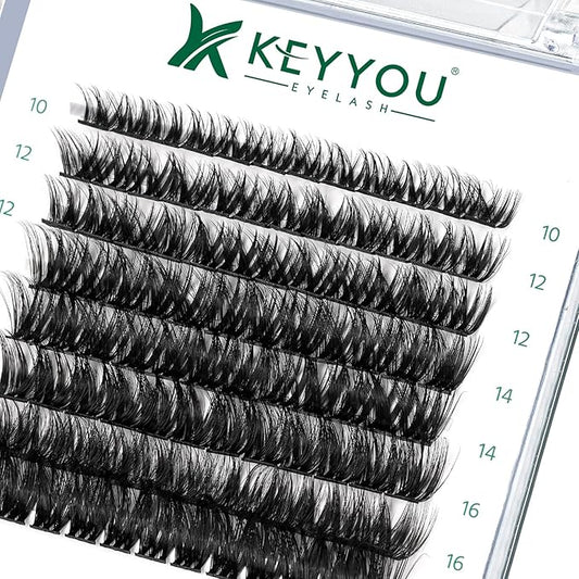 Lash Clusters,96 Pcs Cluster Lashes Y07 D Curl 10-18MIX DIY Lash Extensions Eyelash Clusters,KEYYOU Volume Wispy Individual Lashes Soft&Comfortable Easy DIY at Home(Y07,D-10-18MIX)