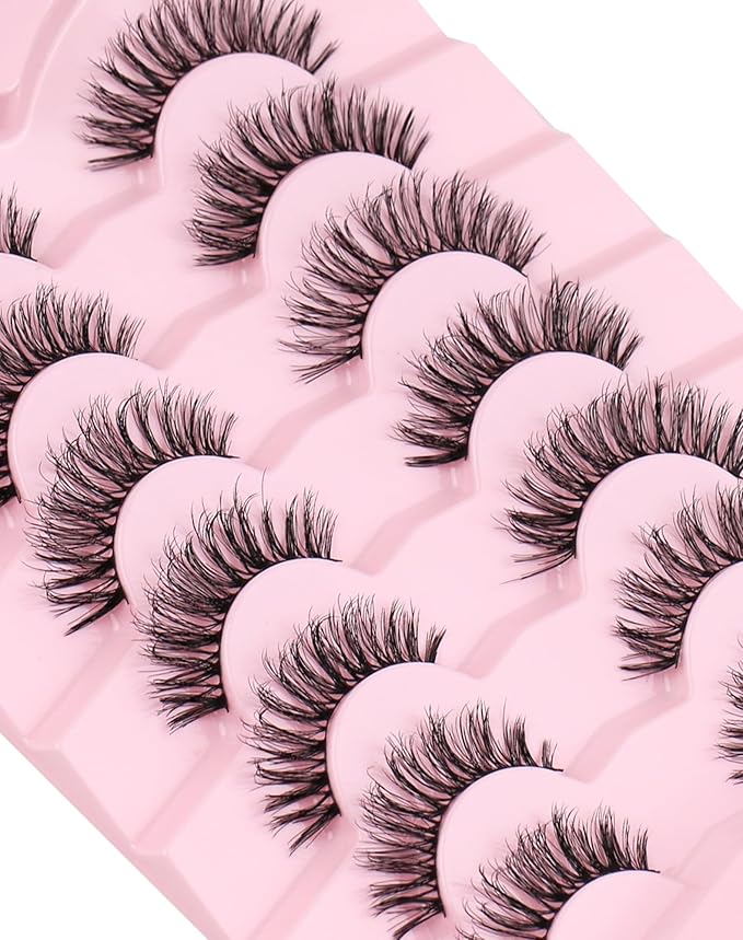 Onlyall Natural Lashes Wispy Lashes Natural Look False Eyelashes Natural Flared Eyelashes False Eye Lashes Soft Fluffy Lashes 7 Pairs T33