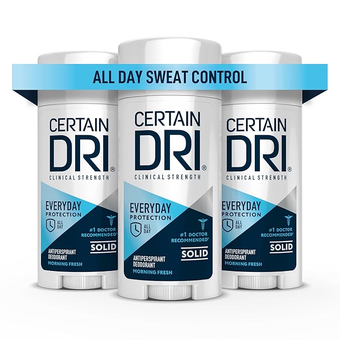 Certain Dri Everyday Strength Clinical Antiperspirant, 72-Hour Sweat Protection for Hyperhidrosis, Doctor-Recommended, Travel-Friendly, Fresh Scent, 2.6 oz, (Pack of 3)
