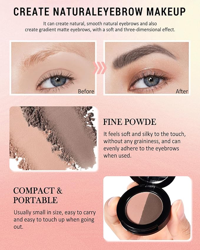 Eyebrow Powder Kit,Long Lasting Waterproof Light Ash Brown Duo Tint Eye Brow Filler,Enhance Define Brows,Eye Makeup Contour Powder Palette with Mirror Brow Tools,Mother's Day Gift for Women Girl-04