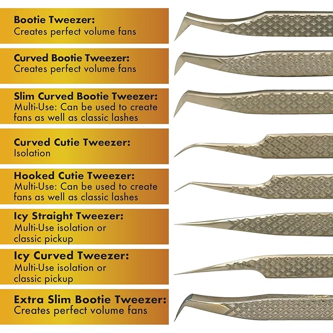 Hooked Cutie Tweezer - Diamond Grip Lash Tweezers for Eyelash Extensions - Fiber Tip Lash Tweezers for Classic & Volume Lash Extensions – Gold