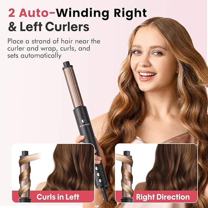 6 in 1 Blow Dryer Brush Set, Powerful Hair Dryer Brush with Auto-Winding Curl L/R, Fast Drying, Smooth Blowouts, Root-Lift Volume, No Heat Damage Frizz-Free Thermal Brush, Hot Air Styler for Travel
