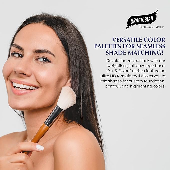 Graftobian HD Glamour Crème Foundation Palette (Warm #3) - High Definition 5 Color Makeup Palette, Cream Based Foundation Concealer and Contour Palette, Full Coverage - Medium/Dark Warm Skin Shades