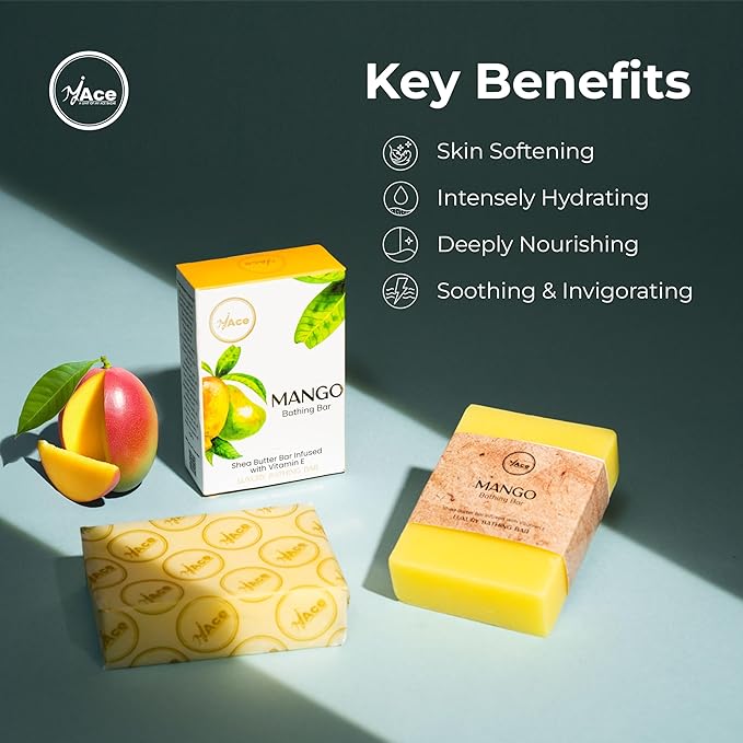 MY ACE Mango Bathing Bar – Handmade with Natural Mango Extract & Coconut Oil, SLES & Paraben Free, Enriched with Shea Butter & Vitamin E – Skin Brightening & Moisturizing