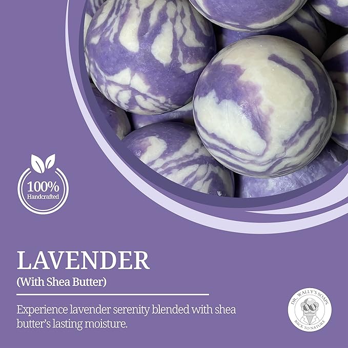 DR. WALLY'S SOAPS Handcrafted Soap Balls - Rustic Hand Formed soap Balls - Old Fashioned - Lavender - 4.25 oz Each, Made in USA (Lavender flower)