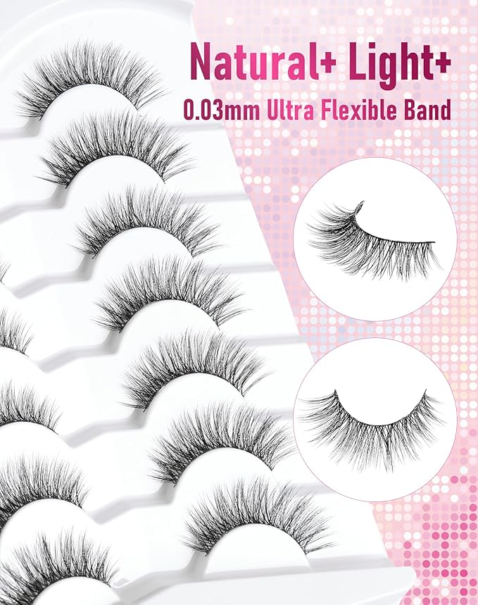 Frihappy Fake Lashes Natural False Lashes Wispy Lashes Fluffy False Eyelashes Natural Fake Eyelashes Strip Lashes 13mm Lashes 3D Air-Arcturus