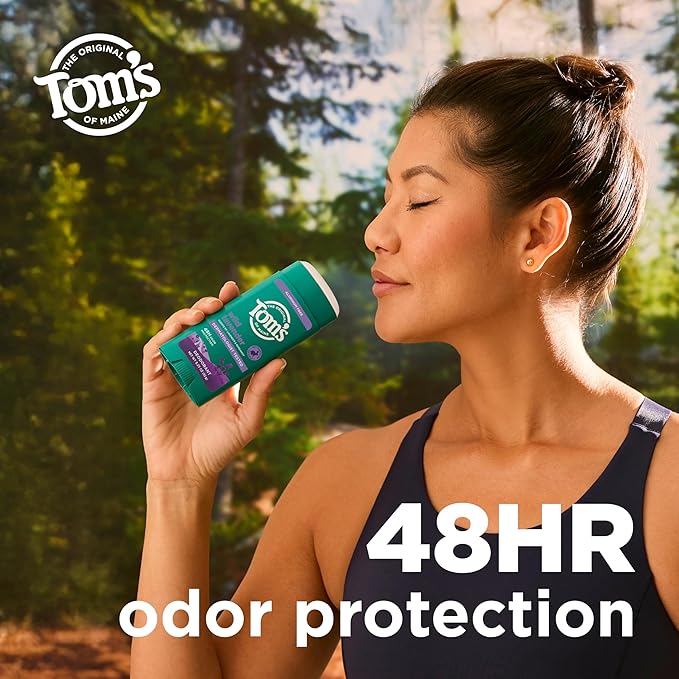Tom’s of Maine Wild Lavender Natural Deodorant for Men and Women, Aluminum Free, No Artificial Fragrances, Dyes, or Preservatives, Baking Soda Free, 48-Hour Odor Protection, 3.25 oz (2 Pack)