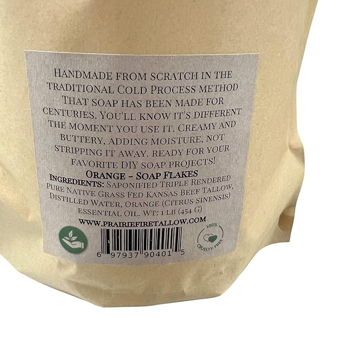Pure Beef Tallow Soap Flakes - Made in USA - Grass Fed and Finished - Face, Body and Hair - Natural and Organic Peppermint