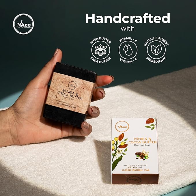 MY ACE Vanilla & Cocoa Butter Bathing Bar – Handmade with Cocoa Butter & Vanilla Extracts & Coconut Oil, SLES & Paraben Free, Enriched with Shea Butter & Vitamin E – Moisturizing & Gentle