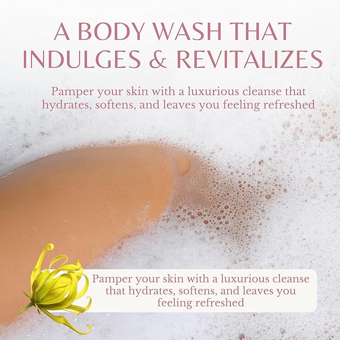 Ylang Ylang Body Wash, Cleanses, Nourishes & Hydrates, Gentle Shower Gel for Dry and Sensitive Skin, Women & Men, Organic & Natural, 16 fl oz